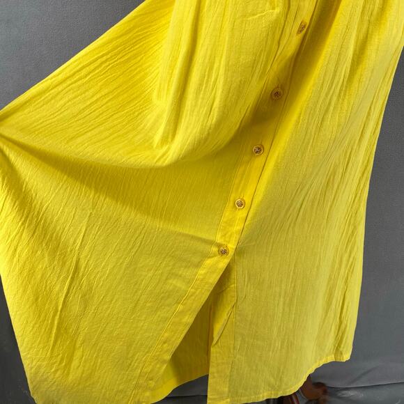 Vtg 80s 90s Two Potato Button Down Tie Back Short Sleeve Maxi Dress XL Yellow - Picture 9 of 16
